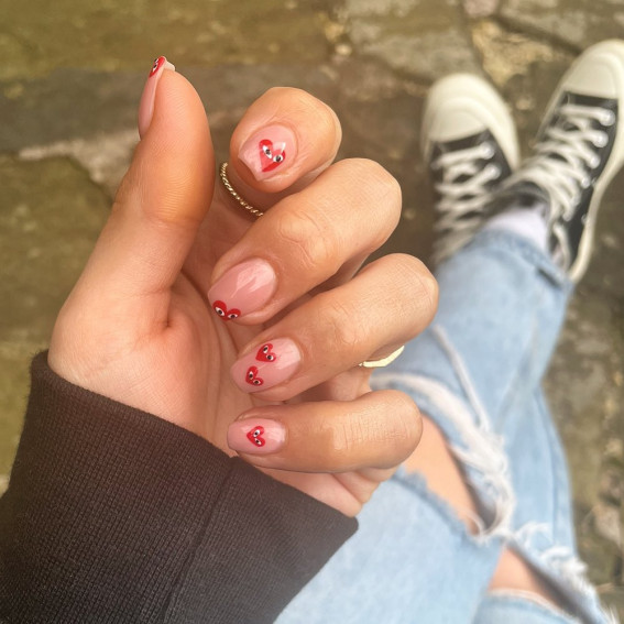 Tiny Comme des Garçons Heart Nails, Minimalist comme des garcons nails, comme des garçons nails , Comme des garçons nails pink, Comme des garcons nail design, Comme des garcons nails blue, Comme des garcons nails french tip, Comme des garcons nails short