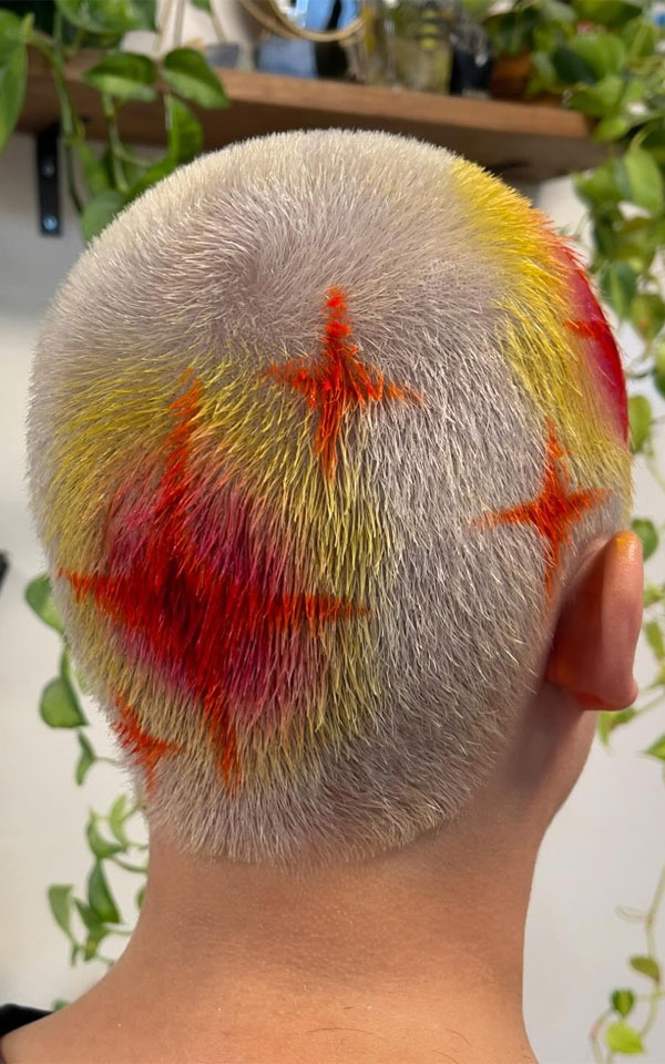 28 Bold and Artistic Painted Buzz Cuts : Cosmic Spark Buzz Cut