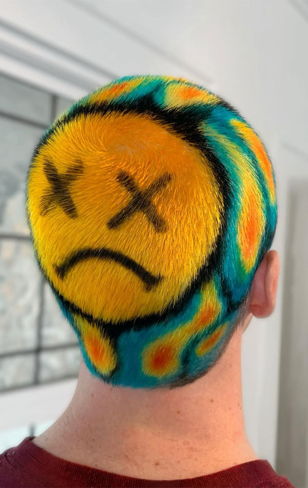 28 Bold and Artistic Painted Buzz Cuts : Heatwave Frown