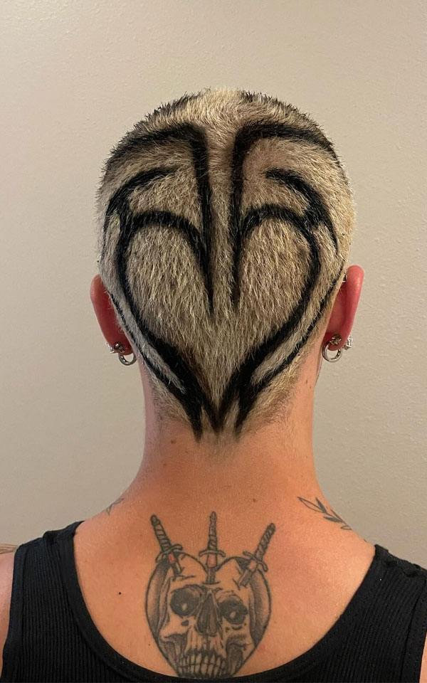 28 Bold and Artistic Painted Buzz Cuts : Tribal Heart Buzz Cut