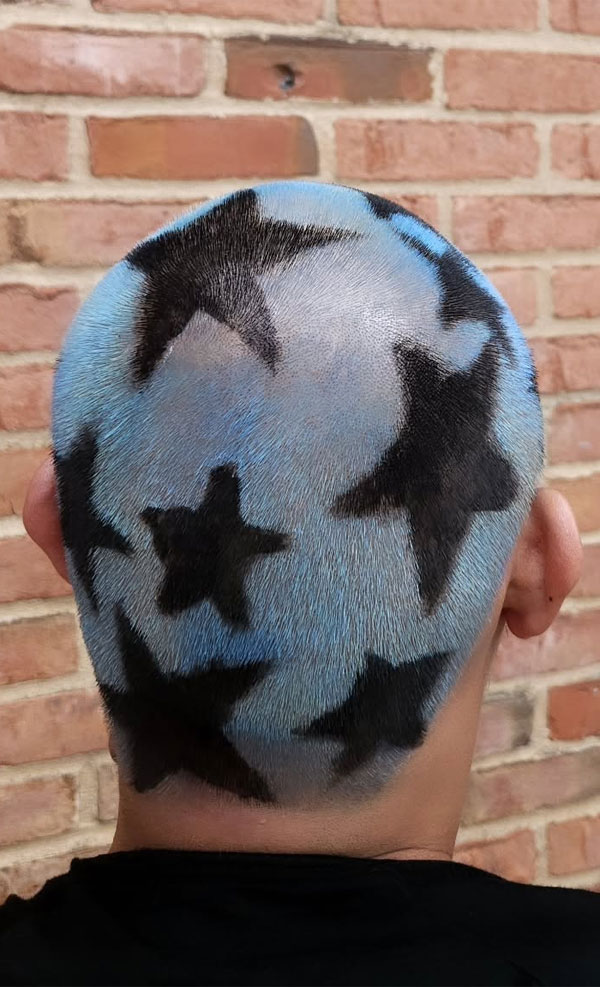 28 Bold and Artistic Painted Buzz Cuts : Celestial Star Fade